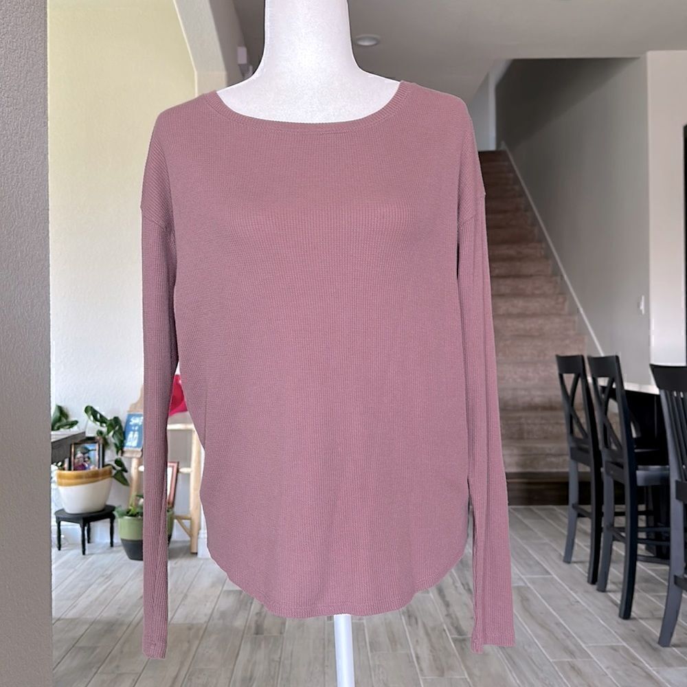 Pink Victoria’s Secret XS Oversized Waffle Knit Long Sleeve Top Layering Lounge